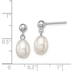 Sterling Silver Rhodium-plated 7-8mm White Rice Freshwater Cultured Pearl Post Dangle Earrings