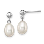 Sterling Silver Rhodium-plated 7-8mm White Rice Freshwater Cultured Pearl Post Dangle Earrings
