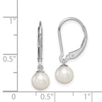 Sterling Silver Rhodium-plated 6-7mm White Round Freshwater Cultured Pearl Leverback Dangle Earrings