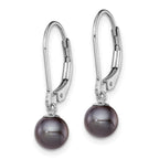 Sterling Silver Rhodium-plated 6-7mm Black Round Freshwater Cultured Pearl Leverback Dangle Earrings