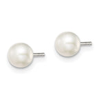 Sterling Silver Rhodium-plated 5-6mm White Button Freshwater Cultured Pearl Post Earrings