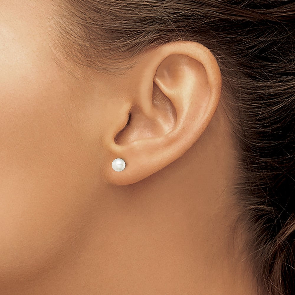 Sterling Silver Rhodium-plated 5-6mm White Button Freshwater Cultured Pearl Post Earrings