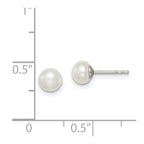 Sterling Silver Rhodium-plated 5-6mm White Button Freshwater Cultured Pearl Post Earrings