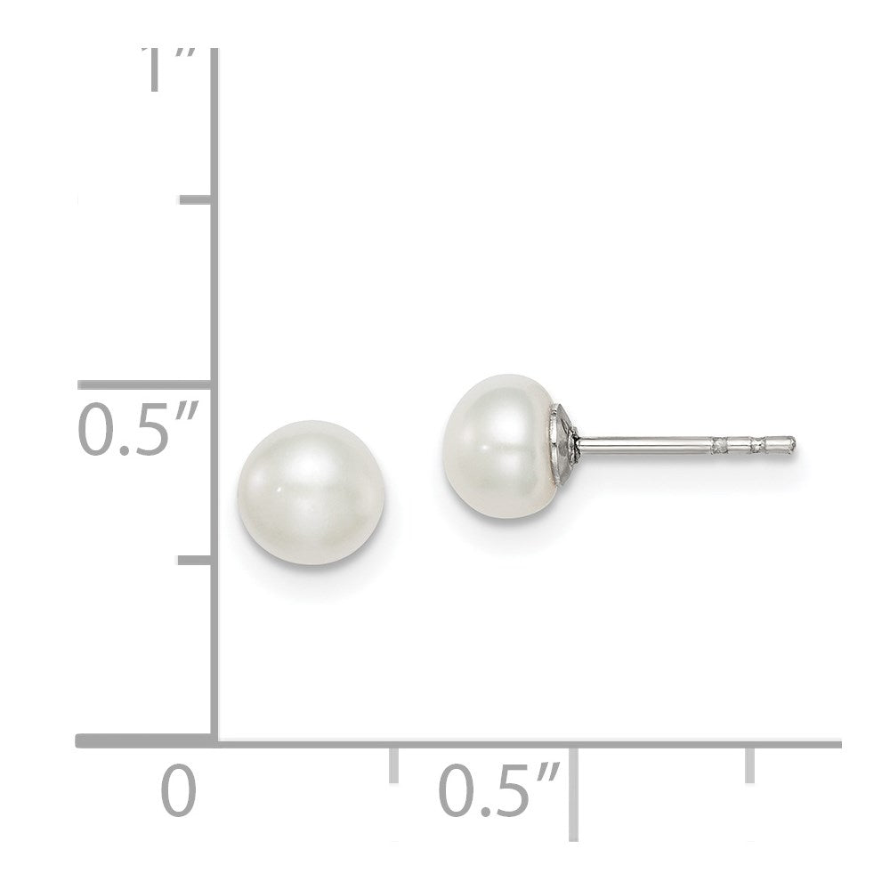 Sterling Silver Rhodium-plated 5-6mm White Button Freshwater Cultured Pearl Post Earrings