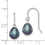 Sterling Silver Rhodium-plated 8-9mm Black Rice Freshwater Cultured Pearl Dangle Earrings