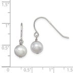 Sterling Silver Rhodium-plated 7-8mm Grey Semi-Round Freshwater Cultured Pearl Dangle Earrings