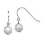 Sterling Silver Rhodium-plated 7-8mm Grey Semi-Round Freshwater Cultured Pearl Dangle Earrings