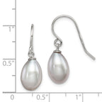 Sterling Silver Rhodium-plated Grey 8-9mm Rice Freshwater Cultured Pearl Dangle Earrings
