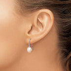 Sterling Silver Rhodium-plated 8-9mm Pink Teardrop Freshwater Cultured Pearl Dangle Earrings