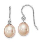 Sterling Silver Rhodium-plated 8-9mm Pink Teardrop Freshwater Cultured Pearl Dangle Earrings