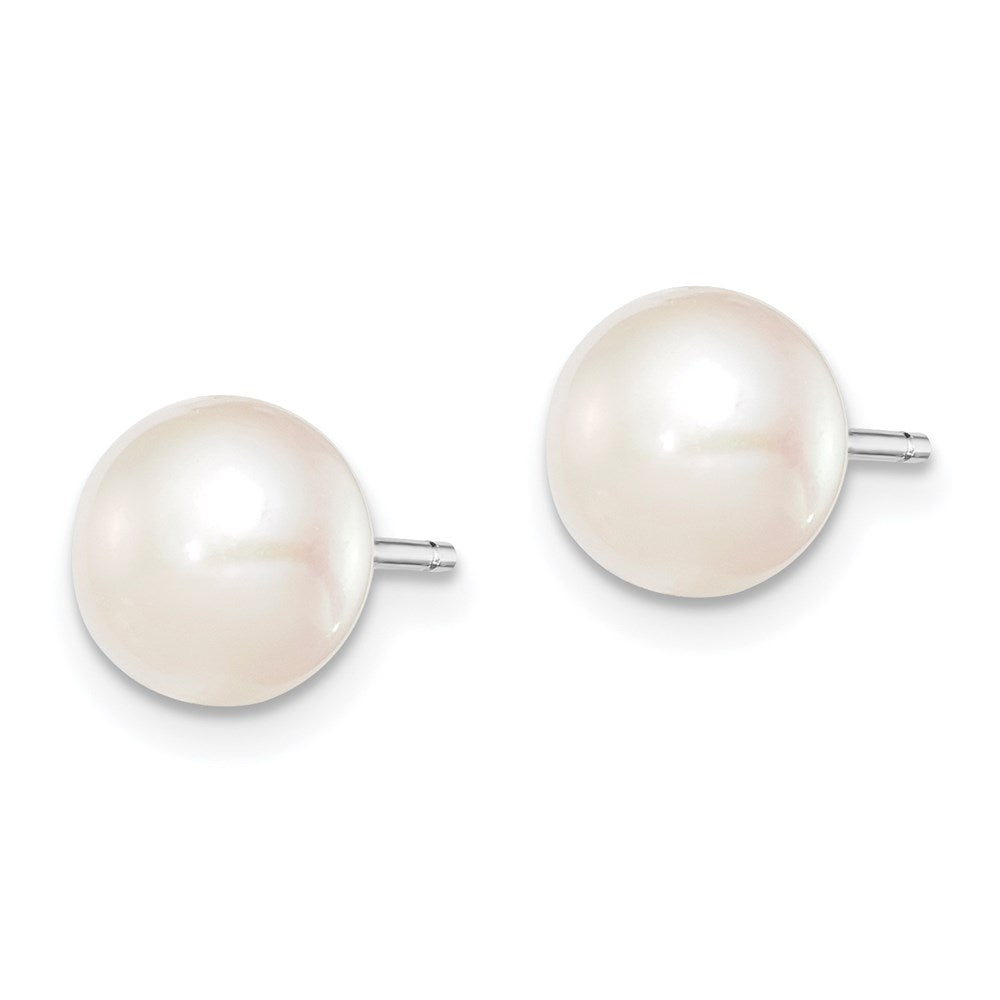 Sterling Silver Rhodium-plated 7-8mm White Button Freshwater Cultured Pearl Post Earrings