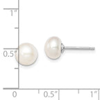 Sterling Silver Rhodium-plated 7-8mm White Button Freshwater Cultured Pearl Post Earrings