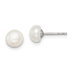 Sterling Silver Rhodium-plated 6-7mm White Button Freshwater Cultured Pearl Post Earrings