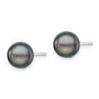 Sterling Silver Rhodium-plated 8-9mm Black Button Freshwater Cultured Pearl Post Earrings