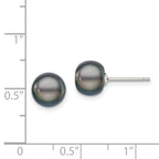 Sterling Silver Rhodium-plated 8-9mm Black Button Freshwater Cultured Pearl Post Earrings