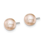 Sterling Silver Rhodium-plated 6-7mm Pink Button Freshwater Cultured Pearl Post Earrings