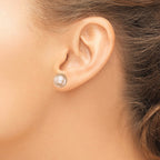 Sterling Silver Rhodium-plated 10-11mm Pink Button Freshwater Cultured Pearl Post Earrings