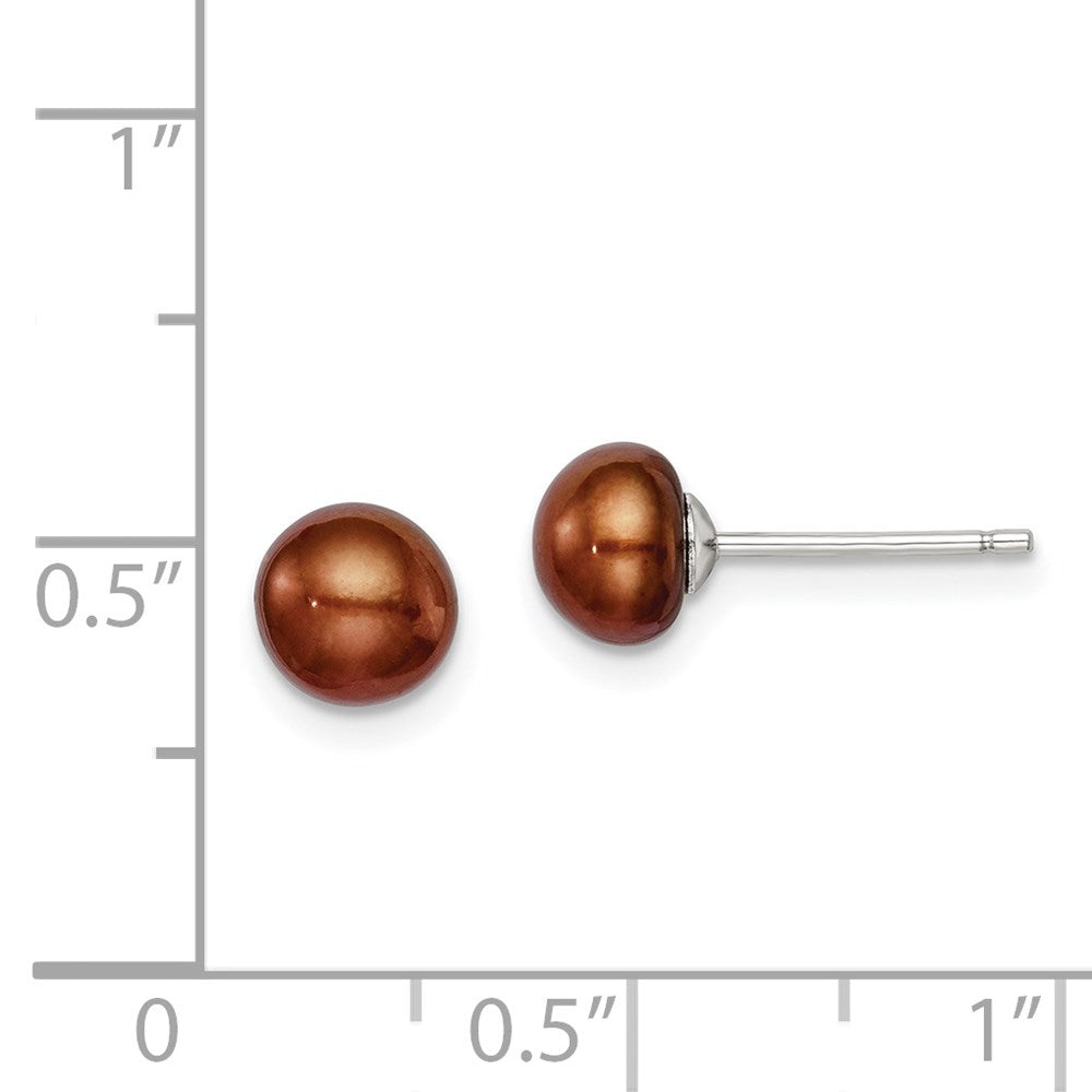 Sterling Silver Rhodium-plated 6-7mm Brown Button Freshwater Cultured Pearl Post Earring