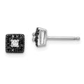 White Night Sterling Silver Rhodium-plated Black and White Diamond Square Stud Post Earrings