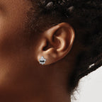 White Night Sterling Silver Rhodium-plated Black and White Diamond Fleur de Lis Post Earrings