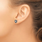 White Night Sterling Silver Rhodium-plated Black and White Diamond Heart Post Earrings