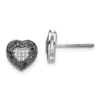 White Night Sterling Silver Rhodium-plated Black and White Diamond Heart Post Earrings