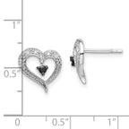 White Night Sterling Silver Rhodium-plated Black and White Diamond Heart Post Earrings