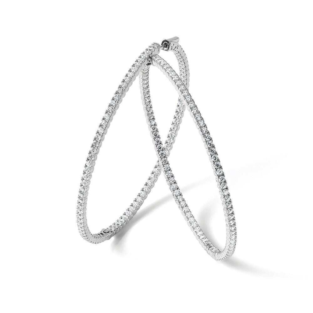 Sterling Shimmer Sterling Silver Rhodium-plated 138 Stone 2mm CZ In and Out Round Hinged Hoop Earrings