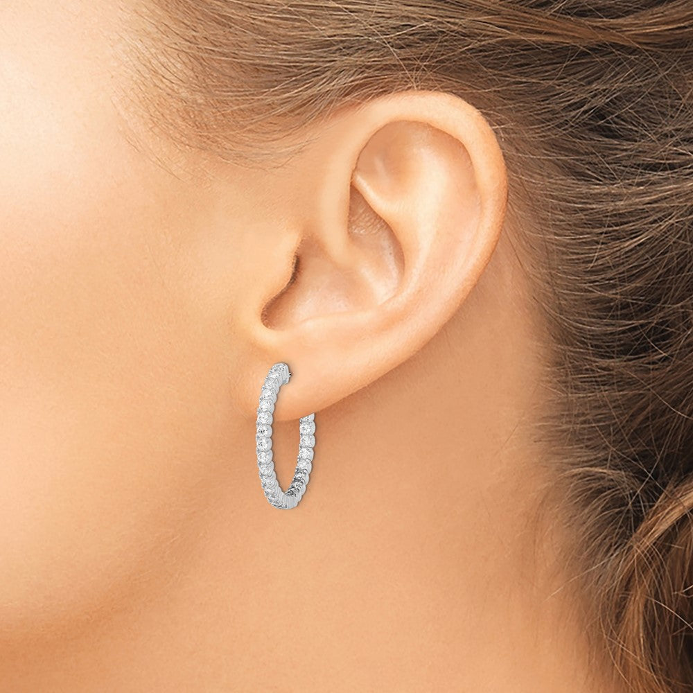 Sterling Shimmer Sterling Silver Rhodium-plated 50 Stone 2.1mm CZ In and Out Round Hinged Hoop Earrings