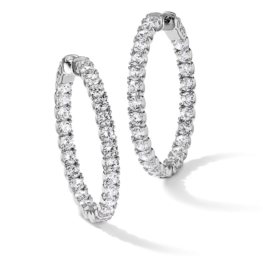 Sterling Shimmer Sterling Silver Rhodium-plated 52 Stone 3.0mm CZ In and Out Round Hinged Hoop Earrings