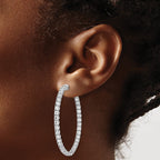 Sterling Shimmer Sterling Silver Rhodium-plated 78 Stone 3.0mm CZ In and Out Round Hinged Hoop Earrings