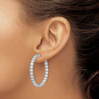 Sterling Shimmer Sterling Silver Rhodium-plated 52 Stone 3.5mm CZ In and Out Round Hinged Hoop Earrings