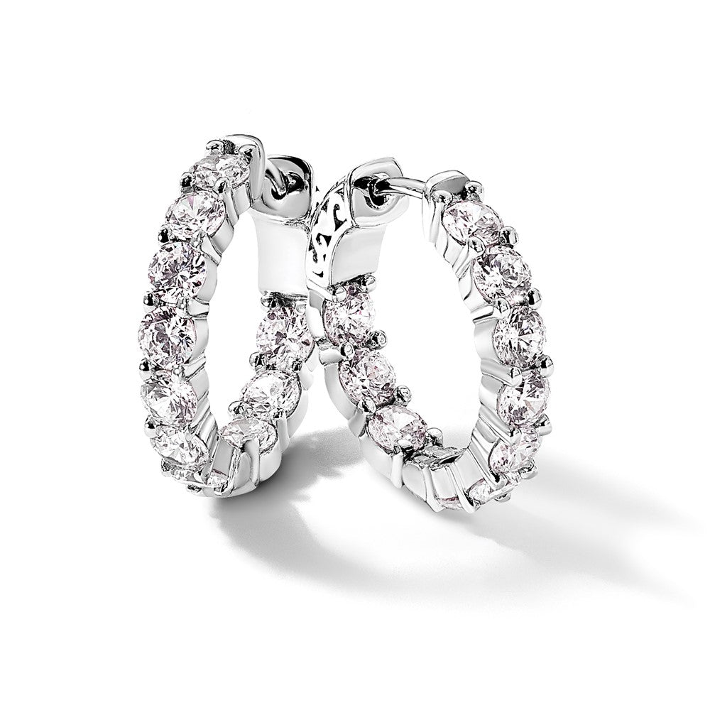 Sterling Shimmer Sterling Silver Rhodium-plated 20 Stone 3.75mm CZ In and Out Round Hinged Hoop Earrings