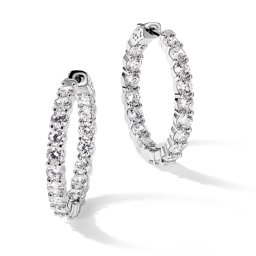 Sterling Shimmer Sterling Silver Rhodium-plated 36 Stone 3.75mm CZ In and Out Round Hinged Hoop Earrings