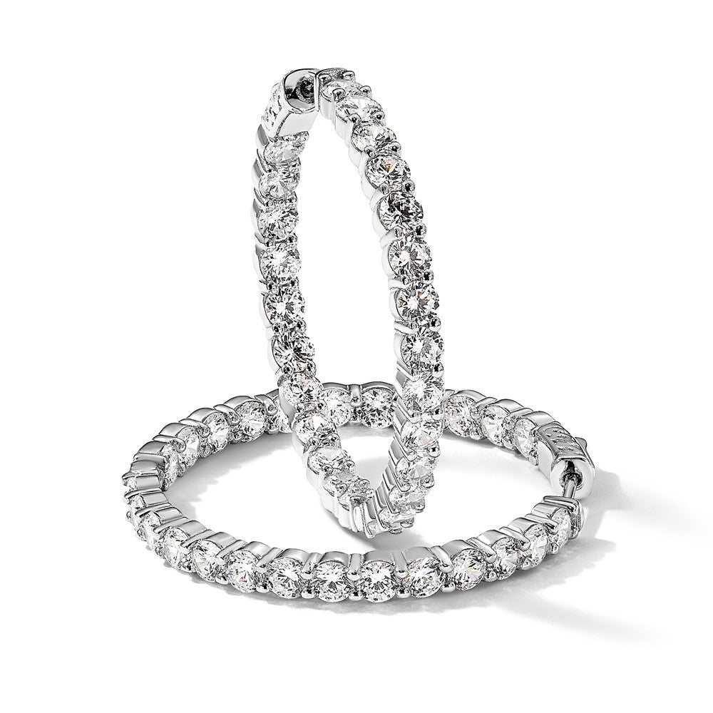 Sterling Shimmer Sterling Silver Rhodium-plated 50 Stone 3.75mm CZ In and Out Round Hinged Hoop Earrings