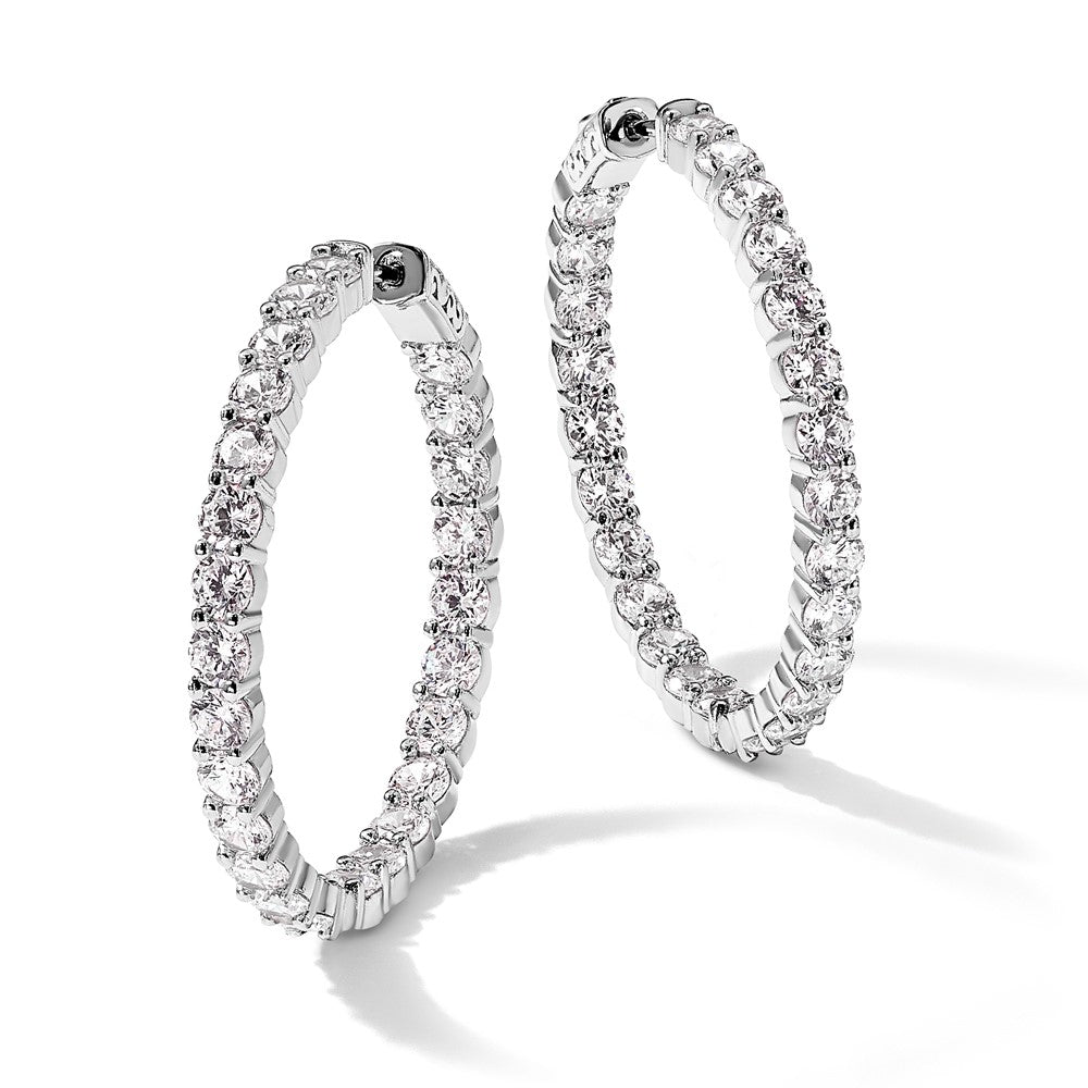Sterling Shimmer Sterling Silver Rhodium-plated 50 Stone 3.75mm CZ In and Out Round Hinged Hoop Earrings