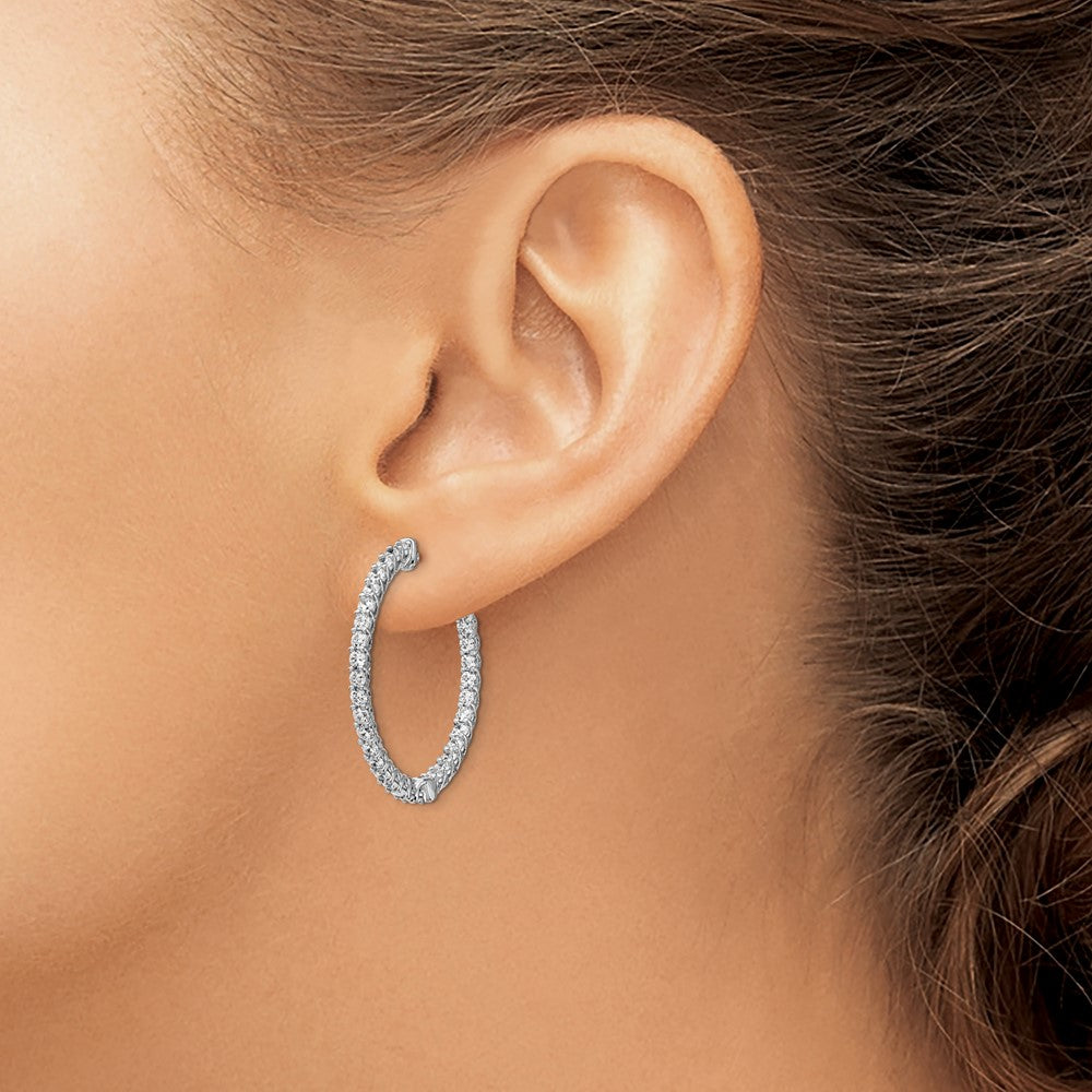 Sterling Shimmer Sterling Silver Rhodium-plated 64 Stone 2mm CZ In and Out Round Hinged Hoop Earrings