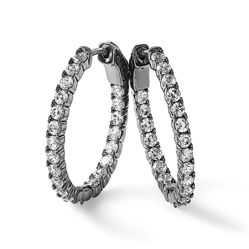 Sterling Shimmer Sterling Silver Rhodium-plated 42 Stone 2.5mm CZ In and Out Oval Hinged Hoop Earrings