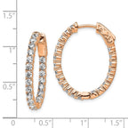 Sterling Shimmer Sterling Silver Rose-tone Flash Rose Gold-plated 42 Stone 2.5mm CZ In and Out Oval Hinged Hoop Earrings