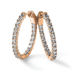 Sterling Shimmer Sterling Silver Rose-tone Flash Rose Gold-plated 42 Stone 2.5mm CZ In and Out Oval Hinged Hoop Earrings