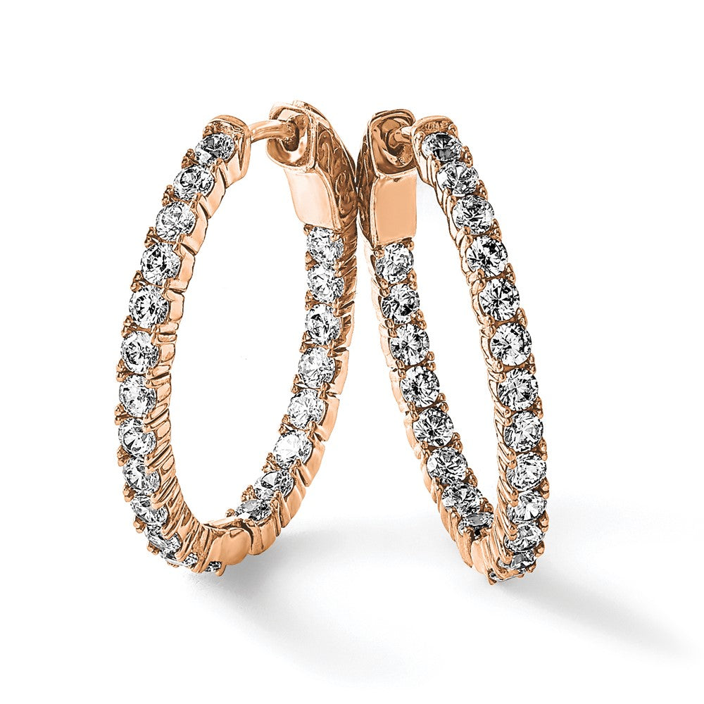 Sterling Shimmer Sterling Silver Rose-tone Flash Rose Gold-plated 42 Stone 2.5mm CZ In and Out Oval Hinged Hoop Earrings