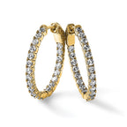 Sterling Shimmer Sterling Silver Gold-tone Flash Gold-plated 42 Stone 2.5mm CZ In and Out Oval Hinged Hoop Earrings