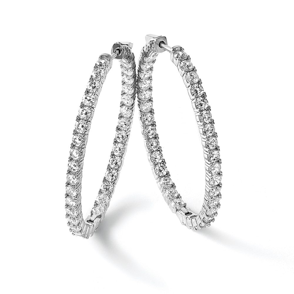 Sterling Shimmer Sterling Silver Rhodium-plated 66 Stone 3.0mm CZ In and Out Oval Hinged Hoop Earrings