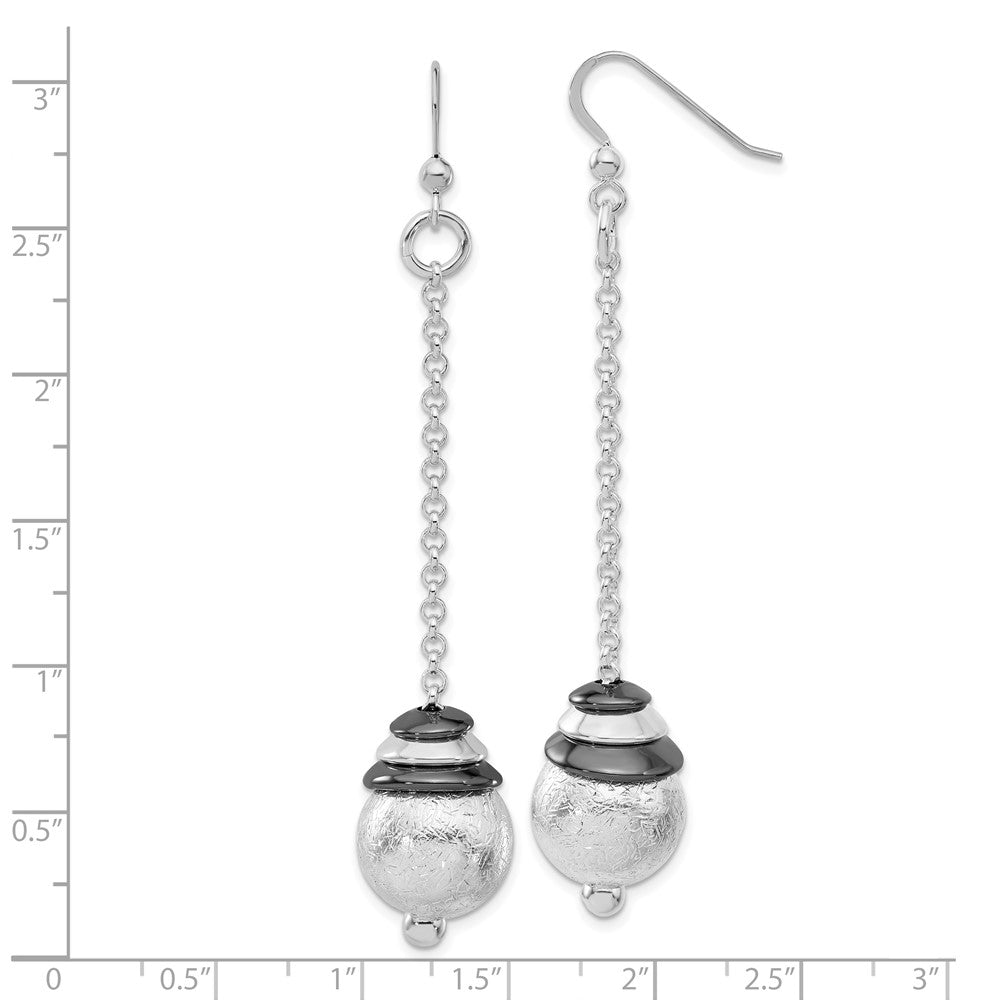 Sterling Silver & Black Rhodium Polished & Textured Dangle Bead Earrings