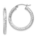 Sterling Silver Rhodium-plated D/C 3x25mm Hoop Earrings