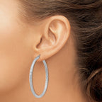 Sterling Silver Rhodium-plated D/C 3x50mm Hoop Earrings