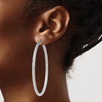 Sterling Silver Rhodium-plated D/C 3x60mm Hoop Earrings