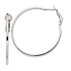 Sterling Silver RH-plated 1.5x40mm Omega Back Round Hoop Earrings