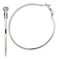 Sterling Silver RH-plated 1.5x50mm Omega Back Round Hoop Earrings