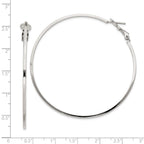 Sterling Silver RH-plated 1.5x60mm Omega Back Round Hoop Earrings